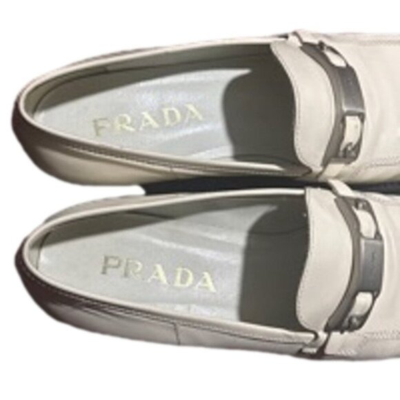 Prada Women's Off-White Leather Loafers With Silver Buckle  Size 37.5 (US 7) - Picture 7 of 7